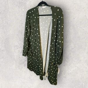 Lularoe Caroline Cardigan Sweater 2XL Green And White Polka Dot Print NWT